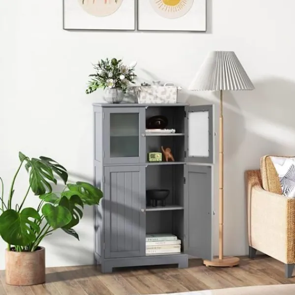 COSTWAY Skåp>Badrumsmöbler - - 4 dörrar - 3 justerbara hyllor -