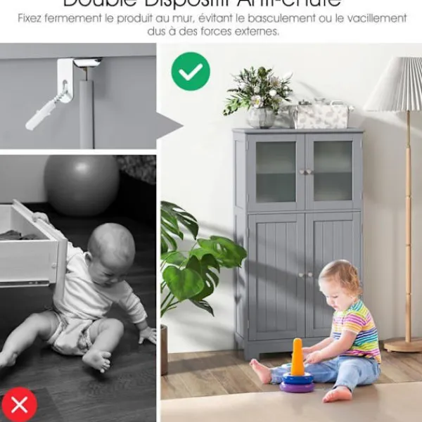 COSTWAY Skåp>Badrumsmöbler - - 4 dörrar - 3 justerbara hyllor -