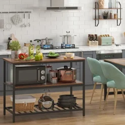 Vasagle Köksö>Bakbord / Köksö med 2 hyllor - Rustik Brun/svart