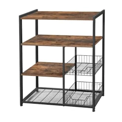 Vasagle Köksö>Bakbord / Köksö med 2 metallkorgar, Hyllor och krokar - Rustik