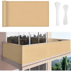 Balkongmöbler>Balkongskydd 90 x 600 cm Sekretesskydd 180 g/m² HDPE-tyg UV-skydd Vindskydd för trädgård Uteplats Utomhus med kabelband och snören, Sand