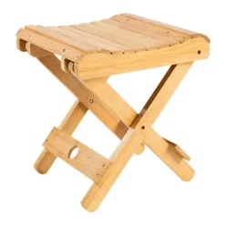 Pallar>Bambu hopfällbar pall Liten bärbar bänk duschpall Lämplig för badrum bastu Spa höjd 31,5 cm