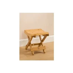 Pallar>Bambu hopfällbar pall Liten bärbar bänk duschpall Lämplig för badrum bastu Spa höjd 31,5 cm