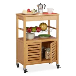 Northix Köksö>Bambu köksvagn med förvaring och hjul