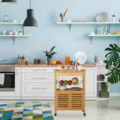 Northix Köksö>Bambu köksvagn med förvaring och hjul