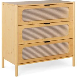 Northix Byråer>Bambu skänk med 3 lådor, fronter i härdat glas