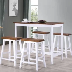 vidaXL Matgrupper>Barbord med barstolar 5 delar massivt trä