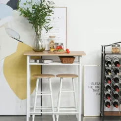 Northio Matgrupper>Barbord Med Stolset Köksbord Och Stolar Med Halkfri Dörrmatta, Barbord & Barstol Med Förvaringshylla, Mdf/Stål