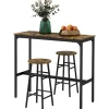 Northio Matgrupper>Barbordsset, 3 st. Barbord med barstolsset, matgrupp i industriell design, köksbord med 2 barstolar, för matsal, kök, stål, rustikt brun