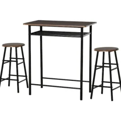 Northio Matgrupper>Barbordsset 3-delat matbord med 2 barstolar matgrupp köksbord och stolar barbord och barstol med förvaringshylla metall 80 x 50 x 90 cm svart