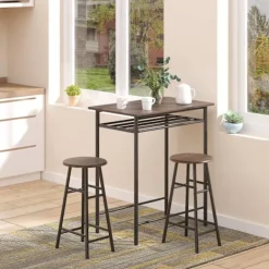 Northio Matgrupper>Barbordsset 3-delat matbord med 2 barstolar matgrupp köksbord och stolar barbord och barstol med förvaringshylla metall 80 x 50 x 90 cm svart