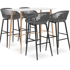 vidaXL Matgrupper>Bargrupp 5 delar vit och grå