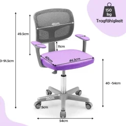 Northix Kontorsmöbler>Barnstol 360° vridbar ungdomsstol 80-91,5cm höjdjusterbar 54 x 50 x 80-91,5cm lila