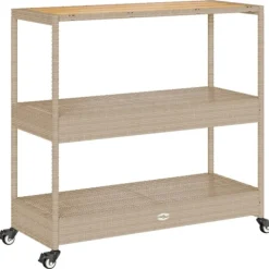 vidaXL Sideboards>Barvagn 3 hyllor beige konstrotting och massivt akaciaträ