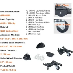 DUOKU Balkongmöbler>Basmobil--Viktkapacitet 181,4 kg-Justerbar från 9,5" x 9,5" till oändligheten-Universell robust stödfot med svängbara hjul