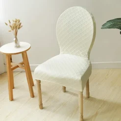 Stolar>(Beige) Specialformad matbordsstolöverdrag, runt ryggstöd helt inslaget enfärgat stolsöverdrag