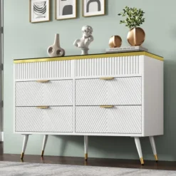 Byråer>Bekväm skänk av bärnstensfärgat glas, byrå med 6 lådor, fack, tippskydd