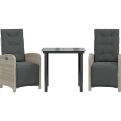 vidaXL Balkongmöbler>Bistrogrupp med dynor 3 delar ljusgrå konstrotting