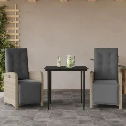 vidaXL Balkongmöbler>Bistrogrupp med dynor 3 delar ljusgrå konstrotting