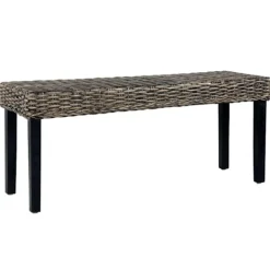 vidaXL Balkongmöbler>Bänk 110 cm svart naturlig kubu-rotting och massivt mahognyträ