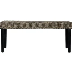 vidaXL Balkongmöbler>Bänk 110 cm svart naturlig kubu-rotting och massivt mahognyträ