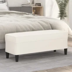 vidaXL Balkongmöbler>Bänk gräddvit 100x35x41 cm konstläder