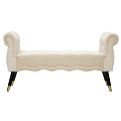 B2X Balkongmöbler>Bänk i krämfärgad sammet, guldfinish, 120x40x60 cm