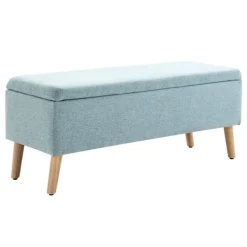 Northio Balkongmöbler>Bänk I Ljusgrön Klädd Bänk Med Förvaringsutrymme, Linneliknande Polyester, Gummiträ, Skandinavisk Design, 110X39X45Cm