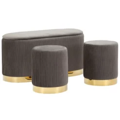 B2X Pallar>Bänk med förvaring och 2 grå sammetspallar