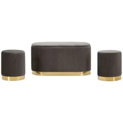 B2X Pallar>Bänk med förvaring och 2 grå sammetspallar