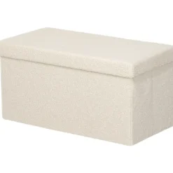 Northio Sittpuffar>Bänk med förvaringsutrymme, hopfällbar stoppad bänk, sängbänk med sammetslook, sittbräda för hall, sovrum, vardagsrum, 76 x 38 x 38 cm krämvit