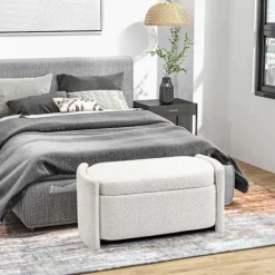 Northio Kistor & Koffertar>Bänk, sängbänk med förvaringsutrymme, stoppad bänk med lock, sammetslook, förvaringsbänk, kräm, 105 x 44 x 45,5 cm