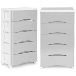 Northio Byråer>Bokhylla med 5 utdragbara lådor, ben med hjul - grå