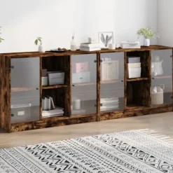 vidaXL Sideboards>Bokhylla med dörrar rökfärgad ek 204x37x75 cm konstruerat trä