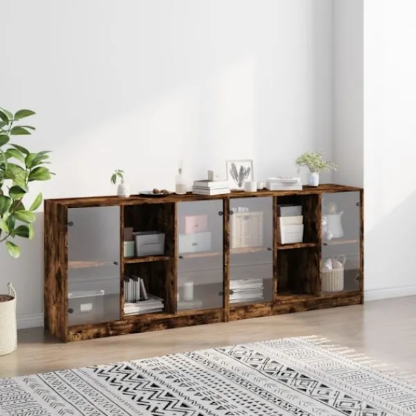 vidaXL Sideboards>Bokhylla med dörrar rökfärgad ek 204x37x75 cm konstruerat trä
