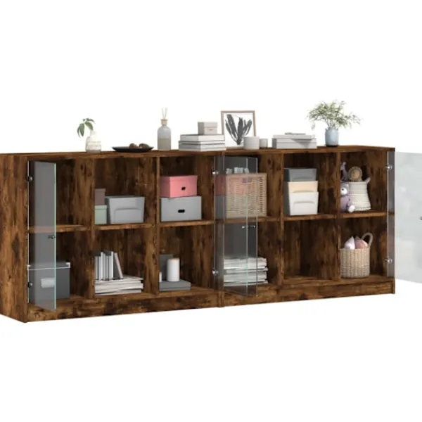 vidaXL Sideboards>Bokhylla med dörrar rökfärgad ek 204x37x75 cm konstruerat trä