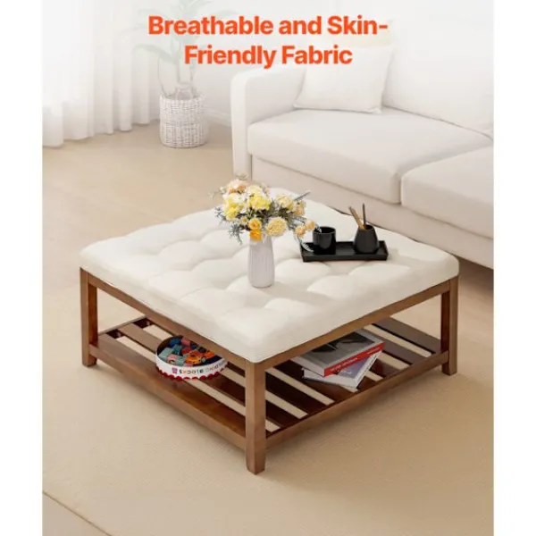 DUOKU Sittpuffar>Bordsskiva - - CWD0101CA-KD-BEIGE - Fyrkantig - Klädd i Lin - Kapacitet 181,44 kg