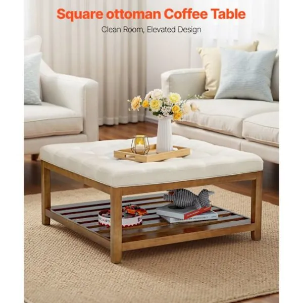 DUOKU Sittpuffar>Bordsskiva - - CWD0101CA-KD-BEIGE - Fyrkantig - Klädd i Lin - Kapacitet 181,44 kg