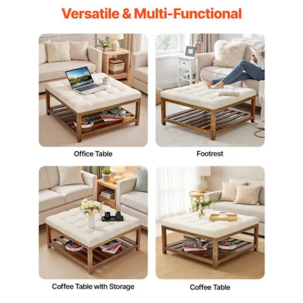 DUOKU Sittpuffar>Bordsskiva - - CWD0101CA-KD-BEIGE - Fyrkantig - Klädd i Lin - Kapacitet 181,44 kg