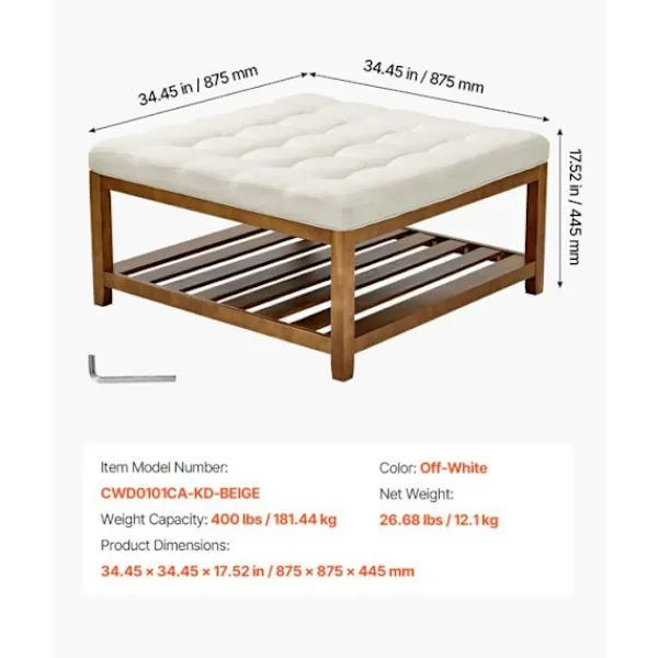 DUOKU Sittpuffar>Bordsskiva - - CWD0101CA-KD-BEIGE - Fyrkantig - Klädd i Lin - Kapacitet 181,44 kg