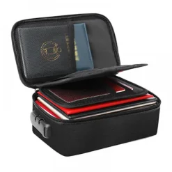 Kontorsmöbler>Brandsäker Dokumentväska med Lås - 3-Lagers Organizer med Vattenavvisande Dragkedja, Portabel för Resor och Säker Förvaring av Filer