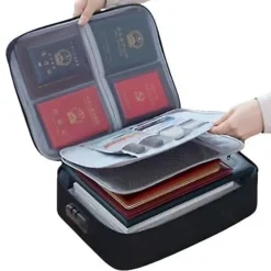 Kontorsmöbler>Brandsäker Dokumentväska med Lås Hemmakontor Resa Brandsäker och Vattentät Säkerhetsbox Portabel Hablack