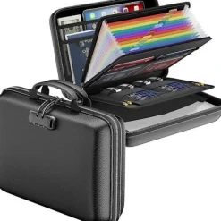 Kontorsmöbler>Brandsäker filorganisatör med lås, brandsäker dokumentbox med hårt skal och 13 dragspelsfack