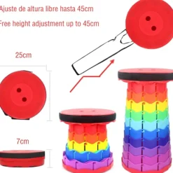 Pallar>Bärbar hopfällbar pall justerbar i höjd: Bärbar hopfällbar pall, grillning, kök, verkstad, barn, tål upp till 200 kg