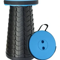 Pallar>Bärbar Teleskopisk Pall, Uppgraderad Hopfällbar Campingpall Justerbar Blå