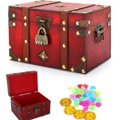 CSPONE Kistor & Koffertar>Bröst - trunk barnskattkista med pirathänglås Mini träkassaskåp med kombinationslås