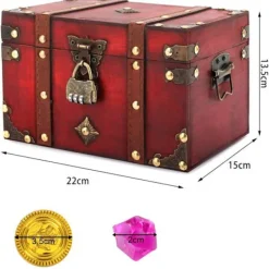 CSPONE Kistor & Koffertar>Bröst - trunk barnskattkista med pirathänglås Mini träkassaskåp med kombinationslås