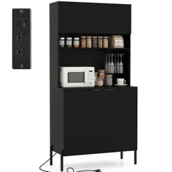 COSTWAY Sideboards>Buffé 164 CM , Laddstation, Vinställ, Buffé med Dörrar, Justerbar Hylla, för Vardagsrum Bar,