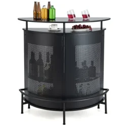 COSTWAY Köksö>Buffé i kök på 4 nivåer med hyllor, 3 stöd för fotglas, fotstöd, industriell barbord för vardagsrum