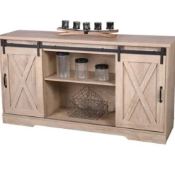 URBAN LIVING Sideboards>Bufféskåp i trä med skjutdörrar + 2 nischer "Manhattan" - - L 150 x P 39,5 x H 80 cm